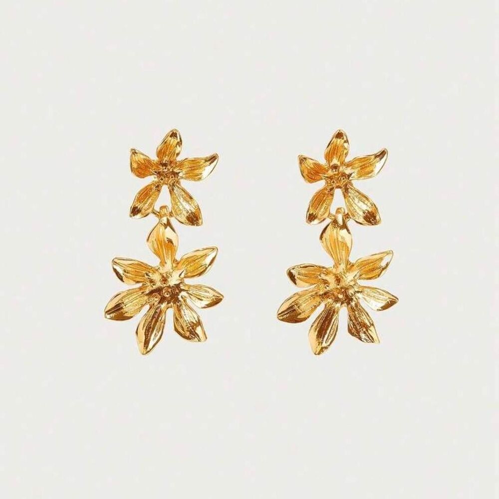 gold flower drop earrings D5